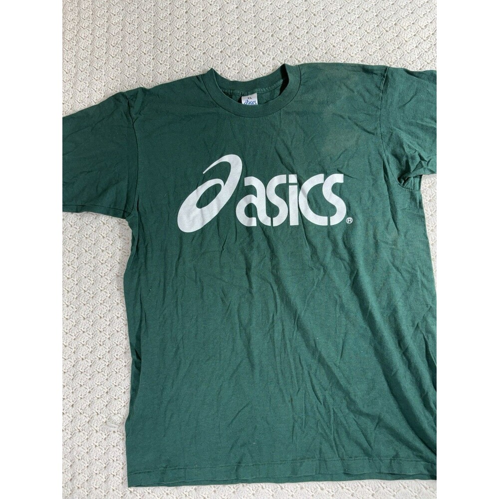 Vintage 90s OASICS Single Stitch Graphic T-Shirt Green Adult Size XL MADE IN USA